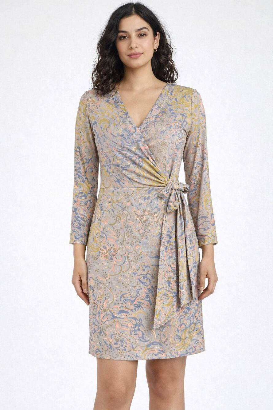 BCBGMAXAZRIA Alberta Long Sleeve Wrap Mini Dress Womens Size Small Pastel